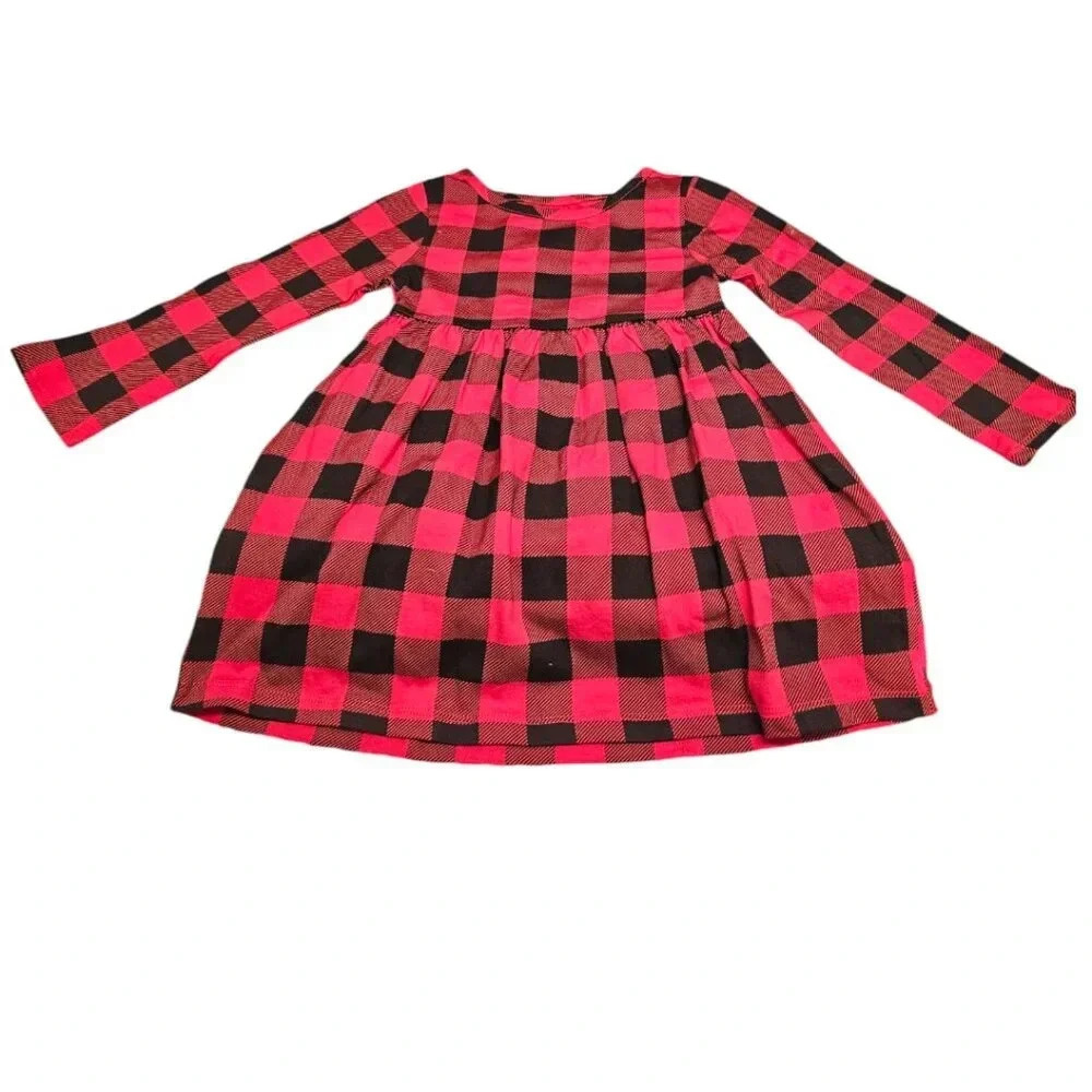 2T Red Plaid Girls Winter Themed Long Sleeve Dress, Dress for Toddlers